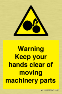 Warning - Keep your hands clear of moving machinery parts